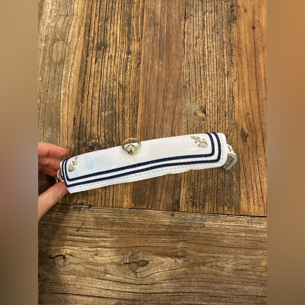 White and Blue Dog Collar with Gold Accents - Picture 4 of 7